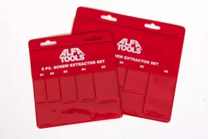Red Alfa Tools screw extractor sets packaging.