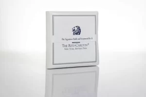 Ritz-Carlton soap package with lion logo.