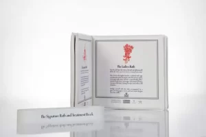 Open bath and treatment book on display.