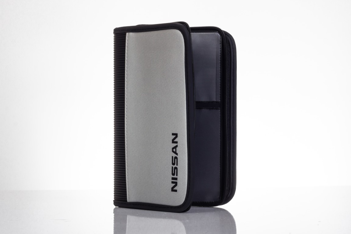Nissan zippered case standing upright.