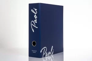 Blue binder with "Paoli" text on cover.