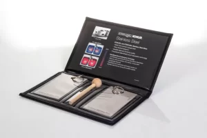 Sample kit with metal finish options displayed.