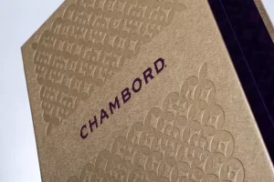 Gold box with embossed Chambord logo.