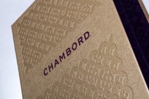 Chambord embossed box with purple accents.