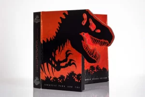 Dinosaur-themed book with red and black cover.
