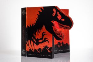 Dinosaur-themed book with black and red cover.