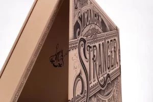 Intricately designed Stranger book cover, side view.