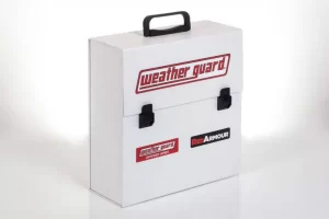 White Weather Guard toolbox with handle.