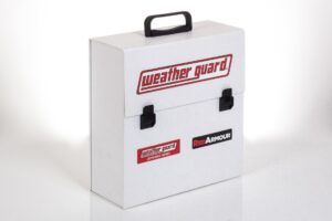 White Weather Guard box with handle.