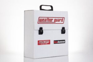 White Weather Guard box with handle.