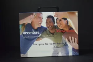 Group smiling with Accenture and Walgreens logos.