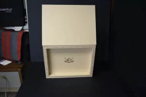 Beige box with intricate interior design. Beige box with intricate interior design.