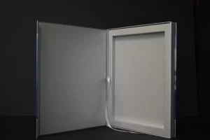 Open empty book with a ribbon bookmark.