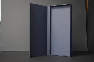 Open empty dark gray box standing upright.