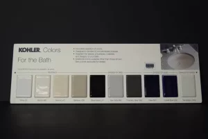Kohler bath color palette display board.