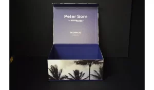 Open box with palm tree design.