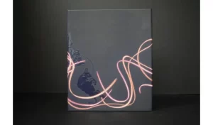 Abstract artwork with swirling light patterns.