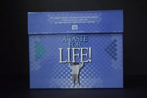 Blue box with "A Taste for Life.