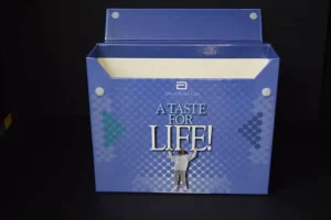 Blue box with "A Taste for Life! Blue box with "A Taste for Life!