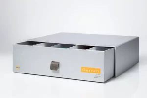 Drawer with multiple compartments and handle.