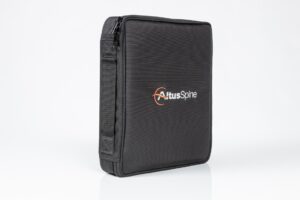 Black zippered case with AltusSpine logo.