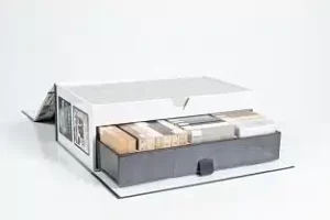 Box with organized card collection inside.