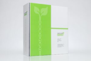 Green and white seed packaging box.