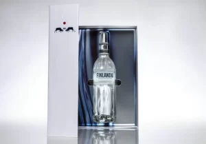 Finlandia vodka bottle in gift box.