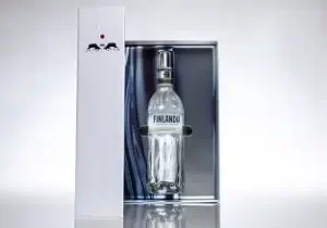 Bottle of Finlandia vodka in a box.