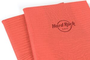 Red Hard Rock Cafe textured menus.
