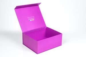 Purple open box on white background.