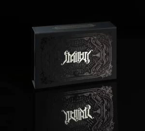 Elegant black box with intricate white design. Elegant black box with intricate white design.