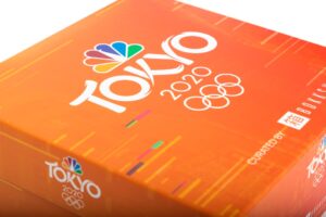 Tokyo 2020 Olympics logo on orange box.