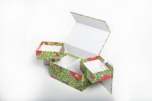 Decorative open box with floral pattern design.