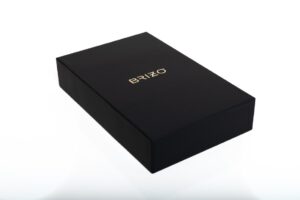 Black Brizo box with gold lettering.