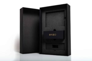Black open box with gold "BRIZO" text.