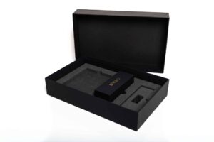 Black open box with internal compartments.