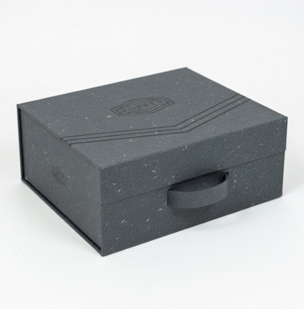 Sustainable luxury rigid box using recycled materials – eco-friendly premium packaging by Petra and Holum Chicago