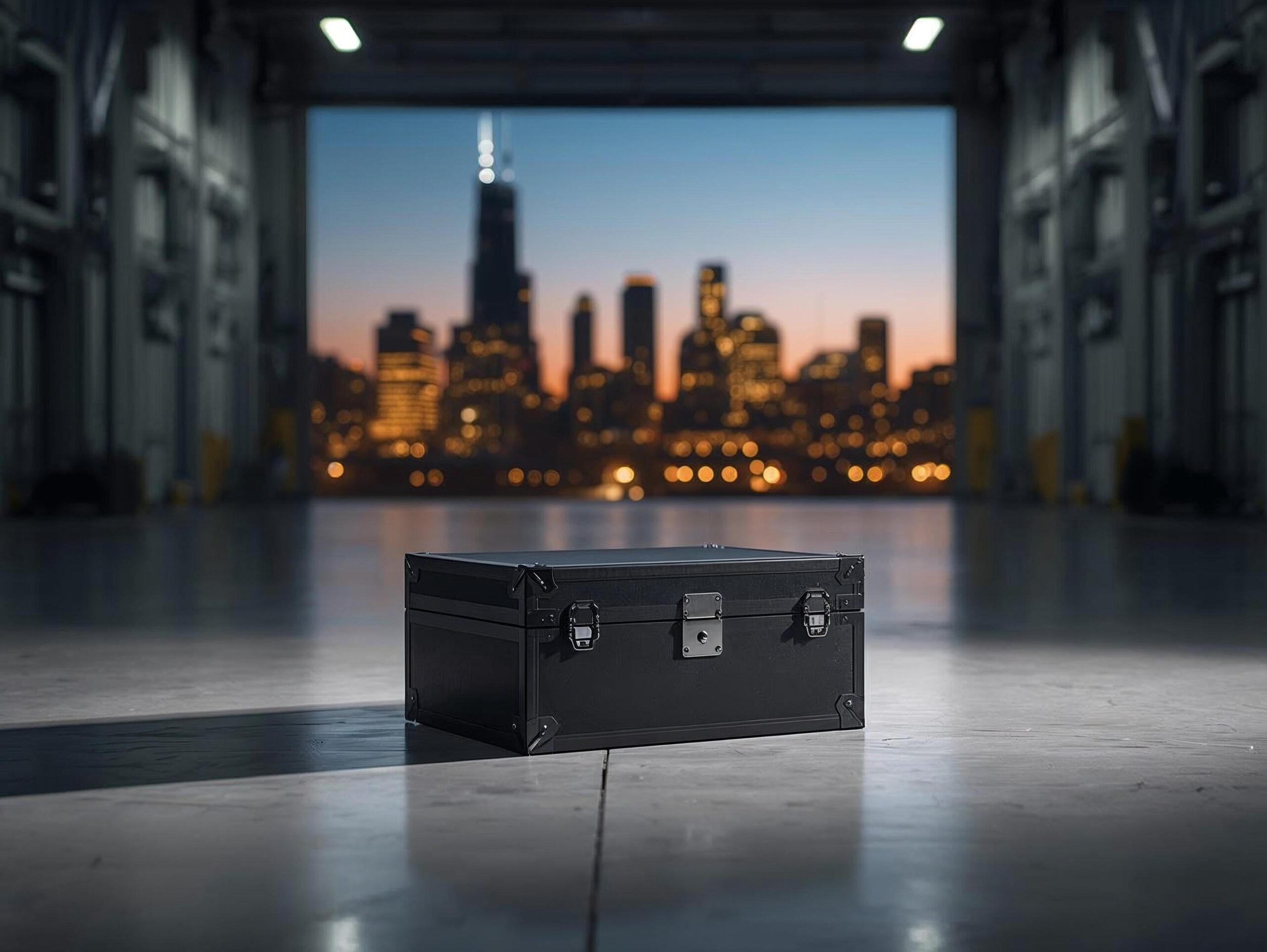 _behind-the-scenes_ shot of your Chicago facility or a premium [hinged lid setup box] with a backdrop that subtly nods to the Chicago skyline.